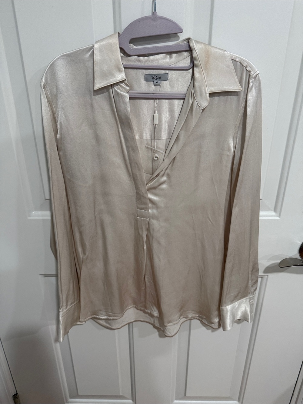 Rails Silk Button-Front Blouse in Champagne